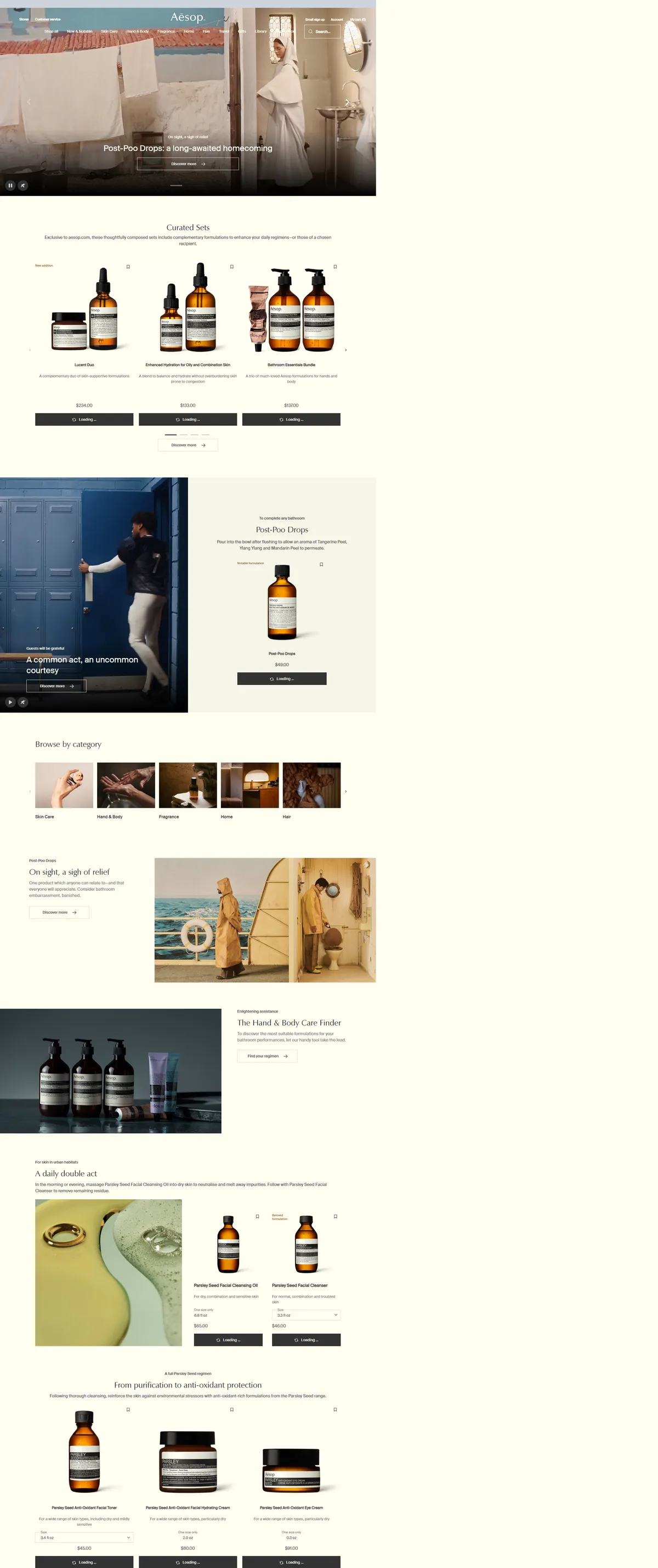 Full page of aesop.com