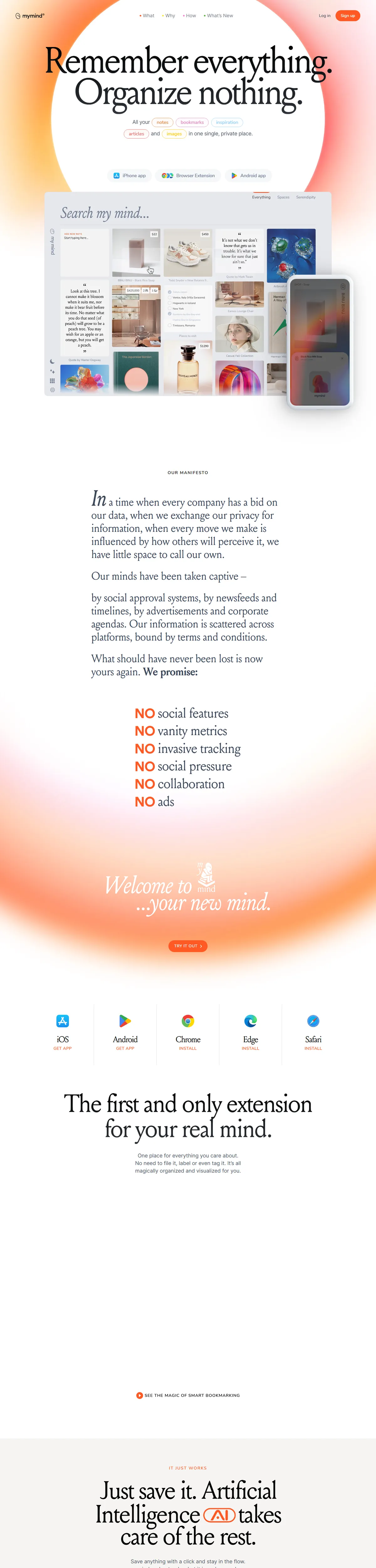 Full page of mymind.com